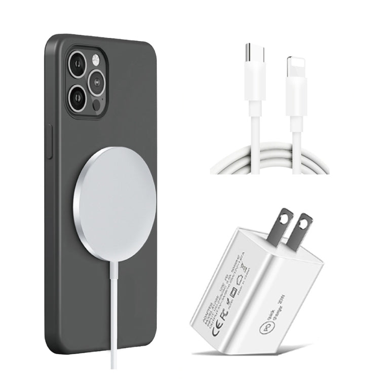 XJ-32 Carregador 3 em 1 15W de Carregamento Sem Fios por Sucção Magnética + Carregador de Viagem PD 20W USB-C / Type-C + Cabo de Carga Rápida USB-C / Type-C para 8 Pinos para Série iPhone, Plugue US, Plugue EU, Plugue UK