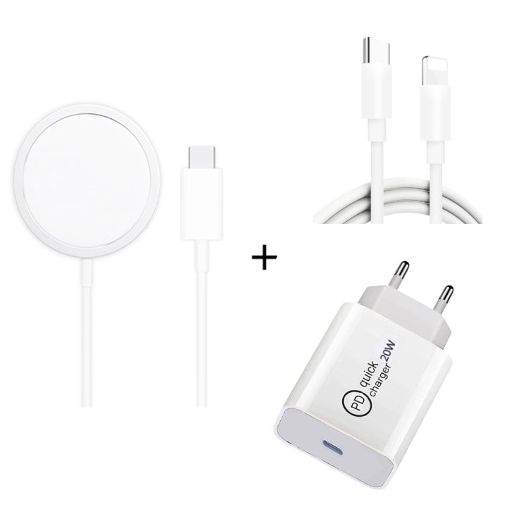XJ-32 Carregador 3 em 1 15W de Carregamento Sem Fios por Sucção Magnética + Carregador de Viagem PD 20W USB-C / Type-C + Cabo de Carga Rápida USB-C / Type-C para 8 Pinos para Série iPhone, Plugue US, Plugue EU, Plugue UK