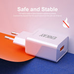ENKAY Hat-Prince T006-1 Adaptador de Corrente para Viagem com Carregamento Rápido USB QC 3.0 18W, Ficha EU