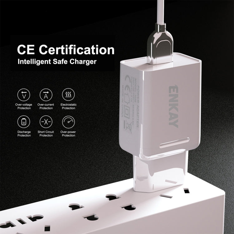 ENKAY Hat-Prince T006-1 Adaptador de Corrente para Viagem com Carregamento Rápido USB QC 3.0 18W, Ficha EU