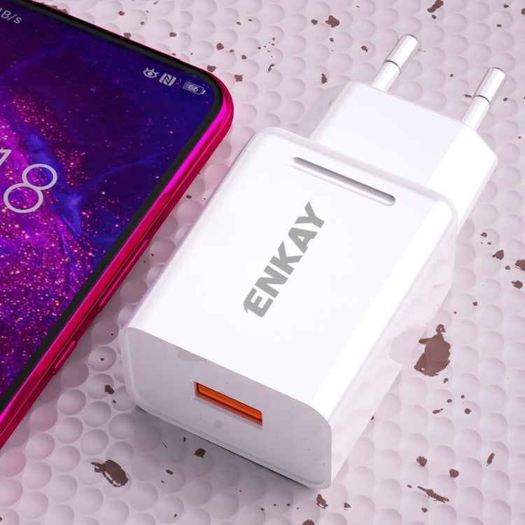 ENKAY Hat-Prince T006-1 Adaptador de Corrente para Viagem com Carregamento Rápido USB QC 3.0 18W, Ficha EU