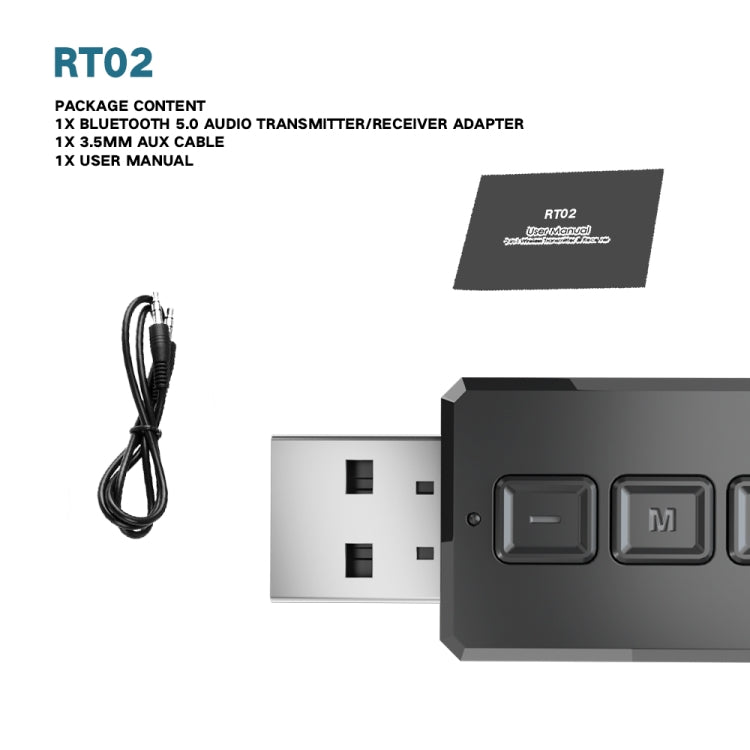 RT02 Adaptador de áudio USB Bluetooth Recebe e transmite Bluetooth 5.0 dois em um Conversa mãos-livres Receptor Bluetooth para carro