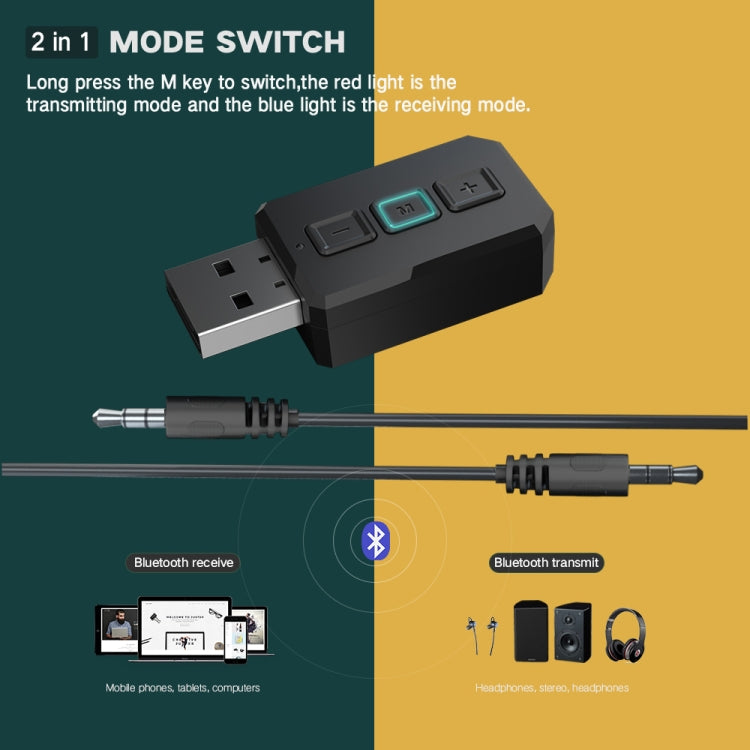RT02 Adaptador de áudio USB Bluetooth Recebe e transmite Bluetooth 5.0 dois em um Conversa mãos-livres Receptor Bluetooth para carro