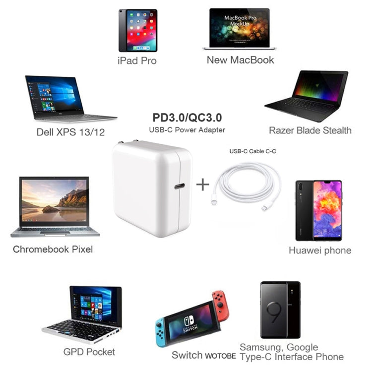 PD-96W Adaptador PD USB-C / Tipo-C 96W para Portátil + Cabo de Carregamento Rápido USB-C / Tipo-C para USB-C / Tipo-C 5A 2m para MacBook Pro, Ficha UE, Ficha EUA, Ficha Reino Unido