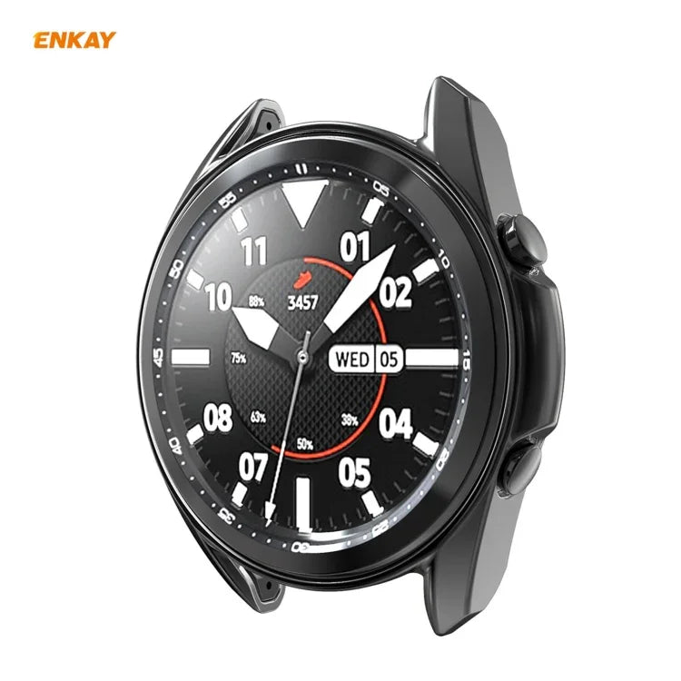 For Samsung Galaxy Watch 3 45mm 2 in 1 ENKAY Hat-Prince Electroplate Soft TPU Case + 0.2mm 9H 2.15D Curved Edge Tempered Glass Film