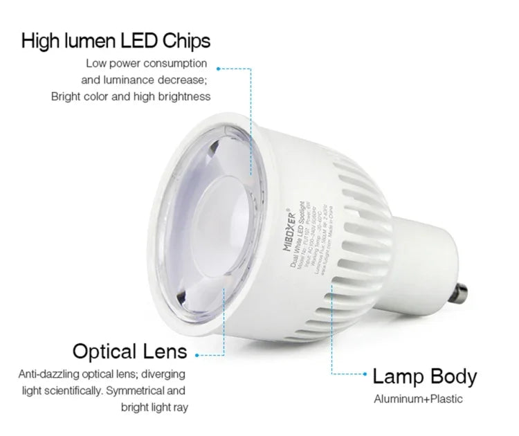 FUT107 GU10 Lâmpada LED 6W Dupla Branco CCT Holofote para Quarto e Sala de Estar