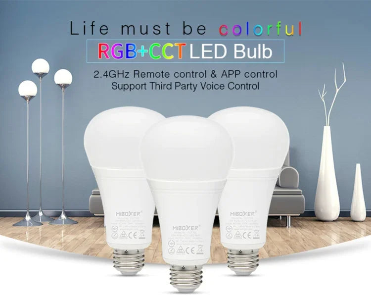 FUT105 Lâmpada LED 12W RGB + CCT E27 Luz Interior 2.4G Controlo Remoto APP para Smartphone Quarto Sala AC100~240V