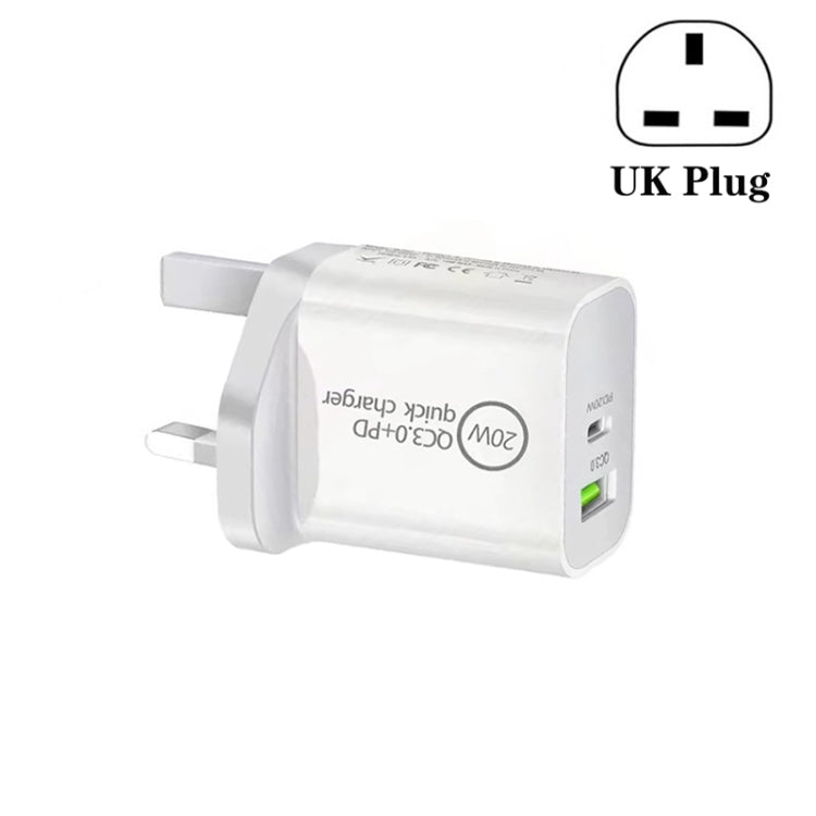 Carregador Universal de Viagem de Dupla Carga Rápida USB SDC-20WA+C 20W PD + QC 3.0, Ficha Reino Unido, Ficha Reino Unido