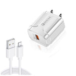 LZ-023 Carregador Portátil de Viagem USB 18W QC 3.0 + Cabo de Dados USB para 8 Pinos 3A, Ficha US, Cabo de Dados USB para 8 Pinos, Ficha US, Cabo de Dados 8 Pinos, Ficha US