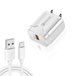 LZ-023 Carregador de Viagem USB Portátil 18W QC3.0 + Cabo de Dados USB para Type-C 3A, Plugue US, Cabo de Dados Type-C, Plugue US