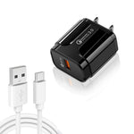 LZ-023 Carregador de Viagem USB Portátil 18W QC3.0 + Cabo de Dados USB para Type-C 3A, Plugue US, Cabo de Dados Type-C, Plugue US