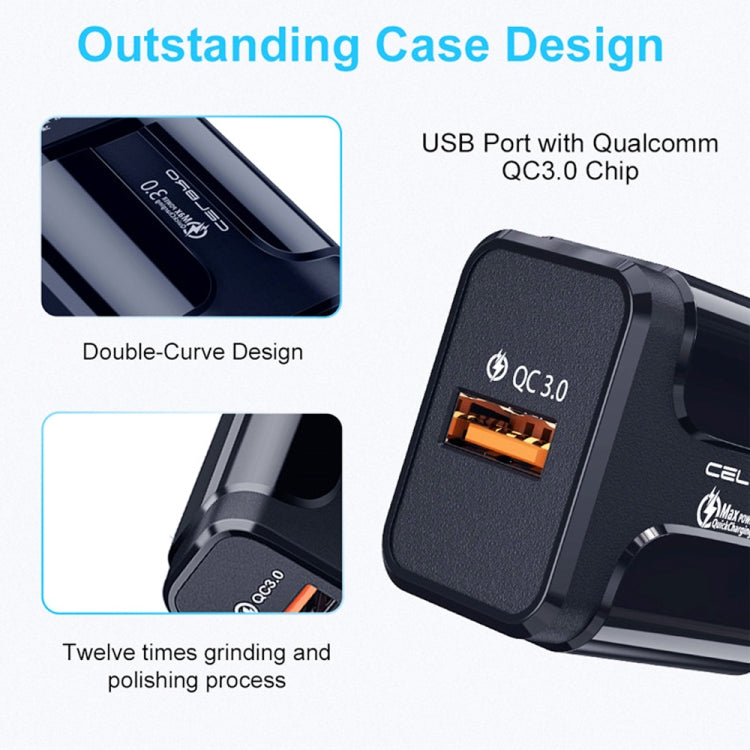 LZ-023 Carregador de Viagem USB Portátil 18W QC3.0 + Cabo de Dados USB para Type-C 3A, Plugue US, Cabo de Dados Type-C, Plugue US