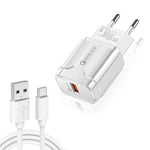LZ-023 Carregador de Viagem USB Portátil 18W QC 3.0 + Cabo de Dados USB para Type-C 3A, Plugue EU, Cabo de Dados Type-C, Plugue EU