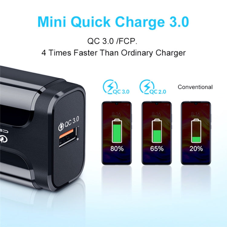 LZ-023 Carregador de Viagem USB Portátil 18W QC 3.0 + Cabo de Dados USB para Type-C 3A, Plugue EU, Cabo de Dados Type-C, Plugue EU