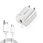 LZ-023 Carregador de Viagem USB Portátil 18W QC 3.0 + Cabo de Dados USB para Micro USB 3A, Plugue US, Cabo de Dados Micro USB, Plugue US