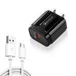 LZ-023 Carregador de Viagem USB Portátil 18W QC 3.0 + Cabo de Dados USB para Micro USB 3A, Plugue US, Cabo de Dados Micro USB, Plugue US