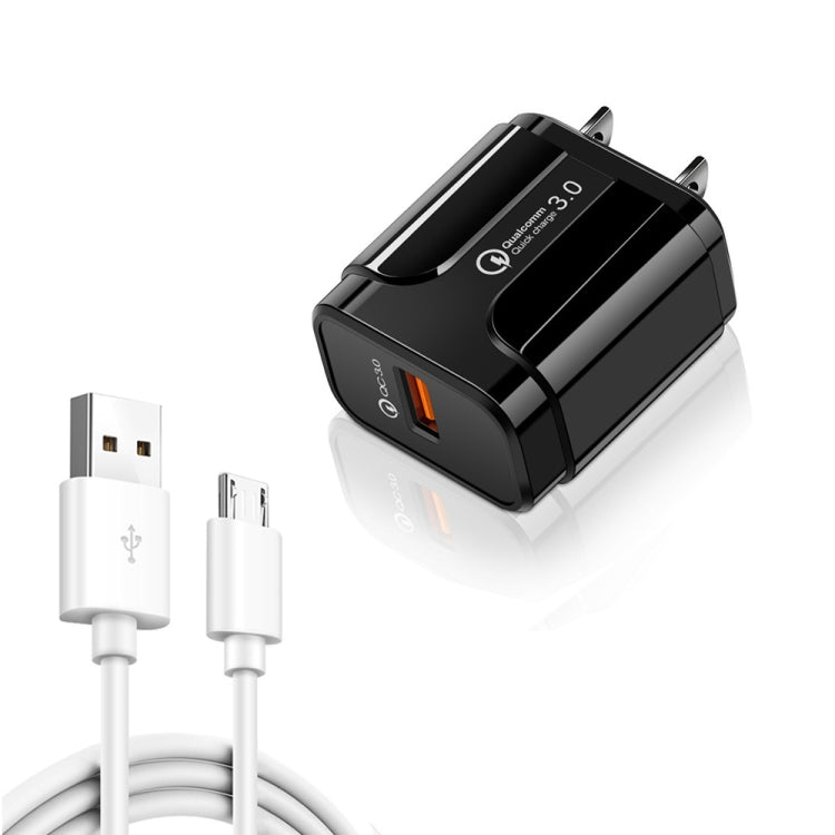 LZ-023 Carregador de Viagem USB Portátil 18W QC 3.0 + Cabo de Dados USB para Micro USB 3A, Plugue US, Cabo de Dados Micro USB, Plugue US