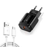 LZ-023 Carregador de Viagem USB Portátil 18W QC 3.0 + Cabo de Dados USB para Micro USB 3A, Plugue EU, Cabo de Dados Micro USB, Plugue EU
