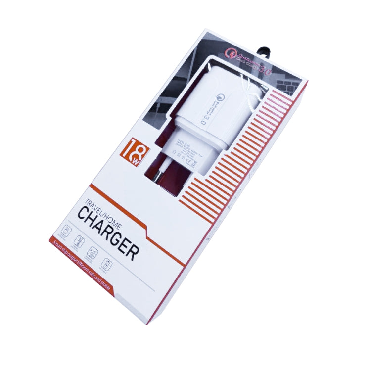 LZ-023 Carregador de Viagem USB Portátil 18W QC 3.0 + Cabo de Dados USB para Micro USB 3A, Plugue EU, Cabo de Dados Micro USB, Plugue EU