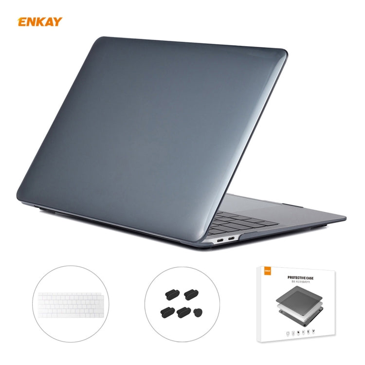 ENKAY Conjunto 3 em 1 de Capa Protetora Cristal para Portátil + Filme de Teclado TPU Versão UE + Conjunto de Tampas Anti-poeira para MacBook Air 13,3 polegadas A1932 (2018), Para MacBook Air 13,3 polegadas A1932 (2018)