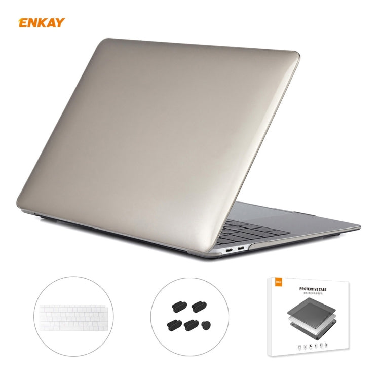 ENKAY Conjunto 3 em 1 de Capa Protetora Cristal para Portátil + Filme de Teclado TPU Versão UE + Conjunto de Tampas Anti-poeira para MacBook Air 13,3 polegadas A1932 (2018), Para MacBook Air 13,3 polegadas A1932 (2018)