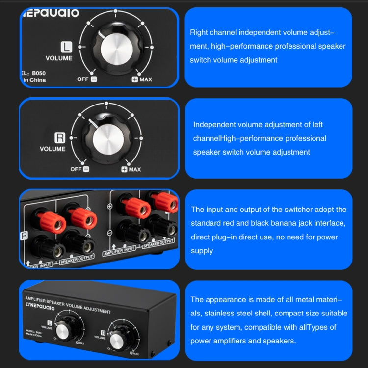 B050 Controlador Passivo de Ajuste de Volume para Altifalantes, Ajuste Independente de Volume para Canal Esquerdo e Direito, 150W por Canal, B050
