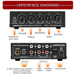 Misturador de 3 Canais Amplificador Estéreo Frontal Ajustador de Graves / Médios / Agudos, Alimentação USB 5V, Ficha US, B056