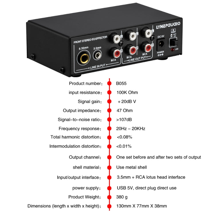 Misturador de 3 Canais Amplificador Estéreo Frontal Ajustador de Graves / Médios / Agudos, Alimentação USB 5V, Ficha US, B056