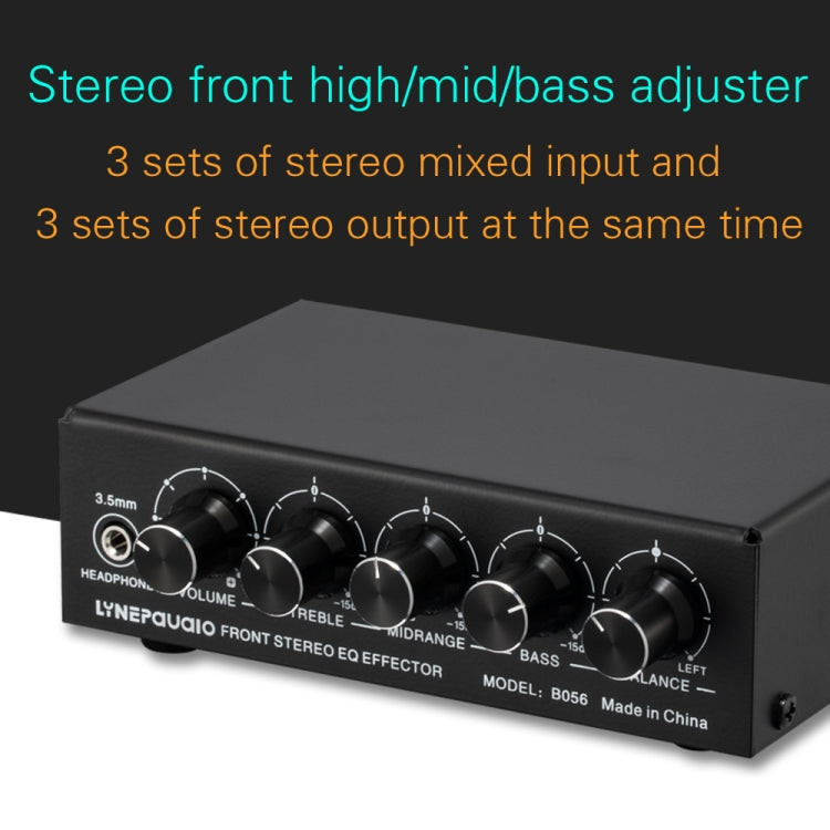 Misturador de 3 Canais Amplificador Estéreo Frontal Ajustador de Graves / Médios / Agudos, Alimentação USB 5V, Ficha US, B056