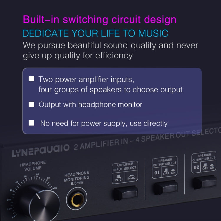 Comutador de Som Amplificador de Potência 2-em-4 Saídas B032, Qualidade de Som Sem Perdas, 300W Por Canal, Distribuidor Comutador Comparador com Função de Monitorização de Auscultadores / Entrada de Áudio, B032