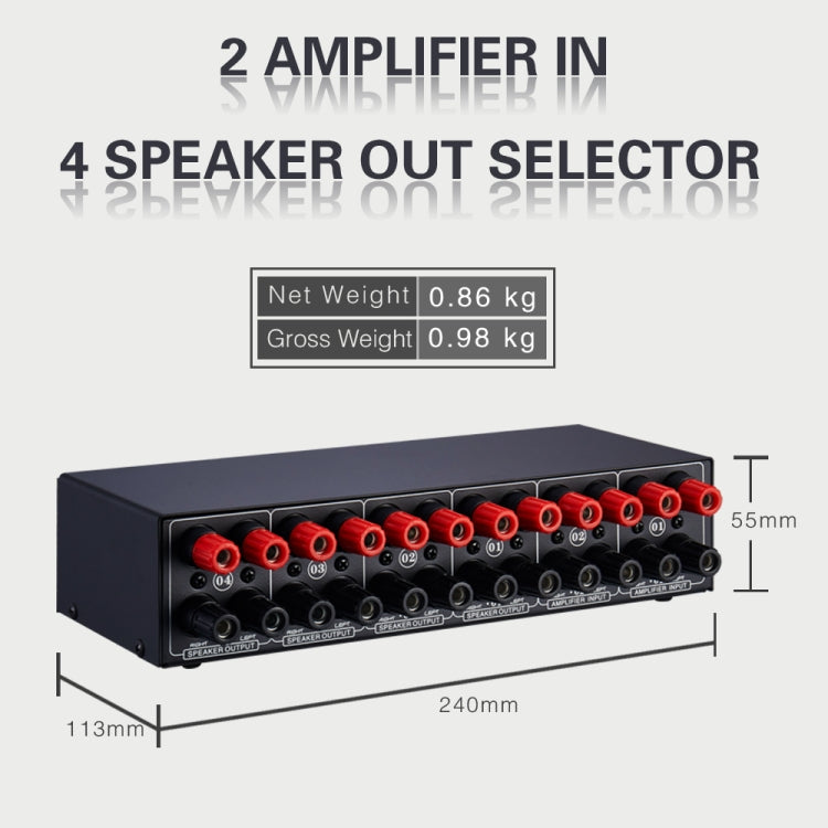 Comutador de Som Amplificador de Potência 2-em-4 Saídas B032, Qualidade de Som Sem Perdas, 300W Por Canal, Distribuidor Comutador Comparador com Função de Monitorização de Auscultadores / Entrada de Áudio, B032