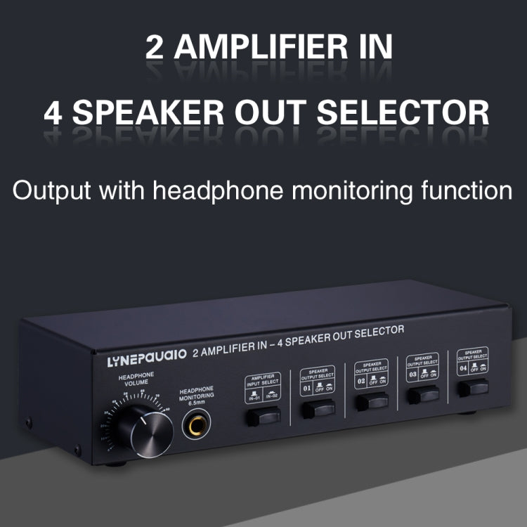 Comutador de Som Amplificador de Potência 2-em-4 Saídas B032, Qualidade de Som Sem Perdas, 300W Por Canal, Distribuidor Comutador Comparador com Função de Monitorização de Auscultadores / Entrada de Áudio, B032