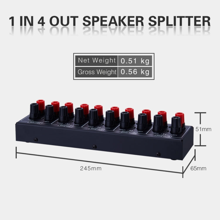 Distribuidor de Som Amplificador 1 Entrada e 4 Saídas, Fonte de Som para 4 Áreas, Painel de Distribuição de Sinal, Entrada de Áudio Única, 300W Por Canal, B030