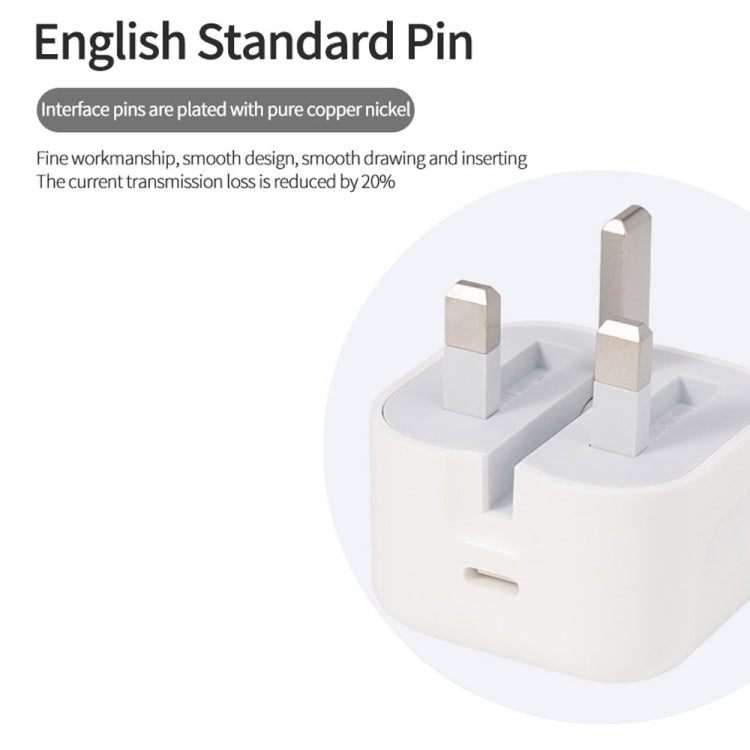 A2344 Carregador de Viagem Dobrável 20W PD 3.0 Tipo-C / USB-C + Conjunto de Cabo de Dados de Carregamento Rápido USB-C / Tipo-C para 8 Pinos, Ficha UK, Comprimento: 1m, 20W 8 Pinos Comprimento: 1m