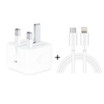A2344 Carregador de Viagem Dobrável 20W PD 3.0 Tipo-C / USB-C + Conjunto de Cabo de Dados de Carregamento Rápido USB-C / Tipo-C para 8 Pinos, Ficha UK, Comprimento: 2m, 20W 8 Pinos Comprimento: 2m