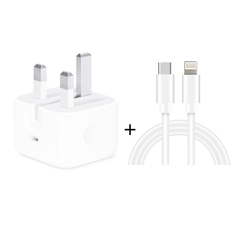 A2344 Carregador de Viagem Dobrável 20W PD 3.0 Tipo-C / USB-C + Conjunto de Cabo de Dados de Carregamento Rápido USB-C / Tipo-C para 8 Pinos, Ficha UK, Comprimento: 2m, 20W 8 Pinos Comprimento: 2m