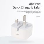 A2344 Carregador de Viagem Dobrável 20W PD 3.0 Tipo-C / USB-C + Conjunto de Cabo de Dados de Carregamento Rápido USB-C / Tipo-C para 8 Pinos, Ficha UK, Comprimento: 2m, 20W 8 Pinos Comprimento: 2m