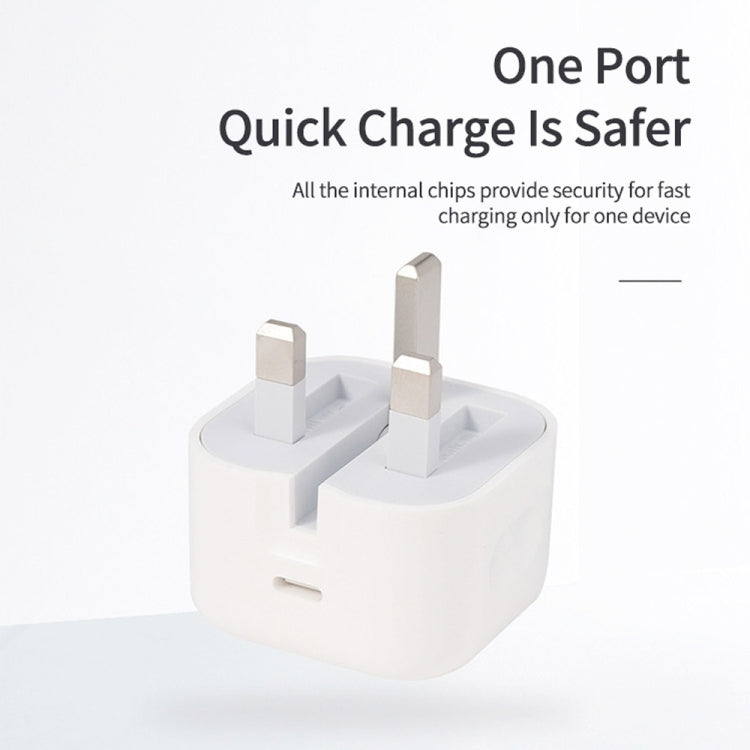 A2344 Carregador de Viagem Dobrável 20W PD 3.0 Tipo-C / USB-C + Conjunto de Cabo de Dados de Carregamento Rápido USB-C / Tipo-C para 8 Pinos, Ficha UK, Comprimento: 2m, 20W 8 Pinos Comprimento: 2m