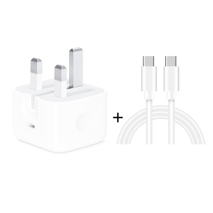 Carregador de Viagem Dobrável A2344 20W PD 3.0 Type-C / USB-C + Conjunto de Cabo de Dados de Carga Rápida USB-C / Type-C para Type-C, Ficha Reino Unido, Comprimento: 2m, 20W Type-C Comprimento: 2m
