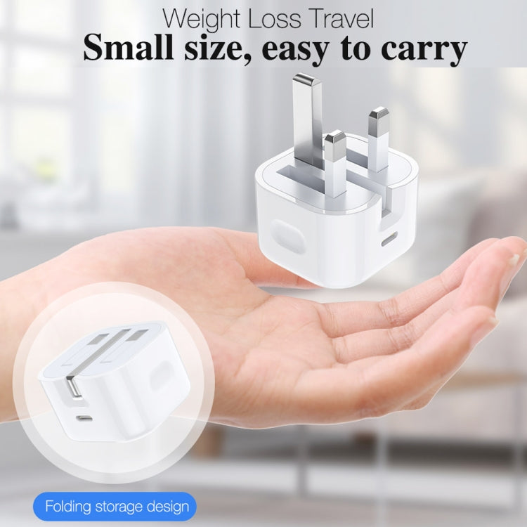 Carregador de Viagem Dobrável A2344 20W PD 3.0 Type-C / USB-C + Conjunto de Cabo de Dados de Carga Rápida USB-C / Type-C para Type-C, Ficha Reino Unido, Comprimento: 2m, 20W Type-C Comprimento: 2m