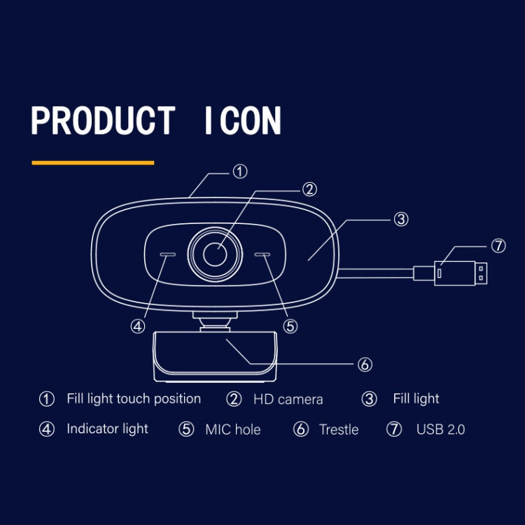 Webcam C10 2K HD sem distorção, rotação 360 graus, luz de preenchimento de três velocidades, USB sem driver, microfone incorporado com som mais claro