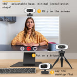 Webcam C10 2K HD sem distorção, rotação 360 graus, luz de preenchimento de três velocidades, USB sem driver, microfone incorporado com som mais claro