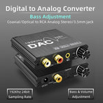 Conversor de áudio digital para analógico, extrator estéreo DAC amplificador óptico SPDIF 192Khz 24Bit