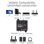 Conversor de áudio digital para analógico, extrator estéreo DAC amplificador óptico SPDIF 192Khz 24Bit