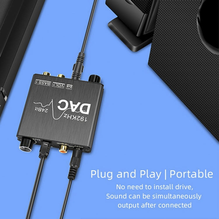 Conversor de áudio digital para analógico, extrator estéreo DAC amplificador óptico SPDIF 192Khz 24Bit