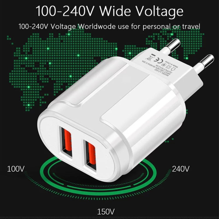 Carregador de Viagem Portátil USB Duplo + Cabo de Dados USB para Type-C de 1 Metro, Plugue EU