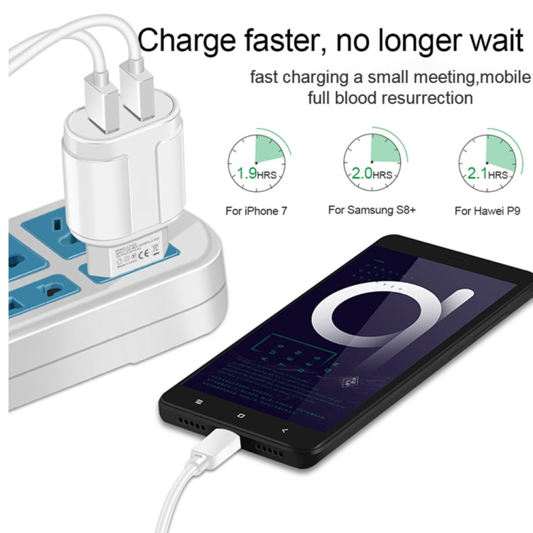 Carregador de Viagem Portátil USB Duplo + Cabo de Dados USB para Type-C de 1 Metro, Plugue EU