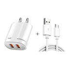 Carregador de Viagem Portátil USB Duplo + Cabo de Dados USB para Micro USB de 1 Metro, Plugue US