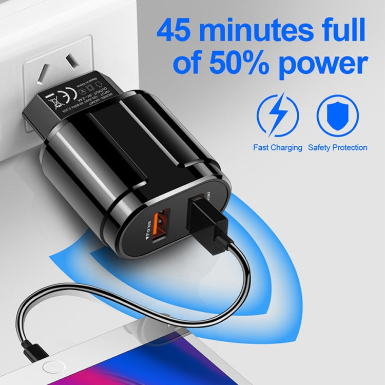 Carregador de Viagem Portátil USB Duplo + Cabo de Dados USB para Micro USB de 1 Metro, Plugue US