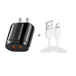 Carregador portátil de viagem USB duplo + cabo de dados USB para 8 pinos de 1 metro, ficha US